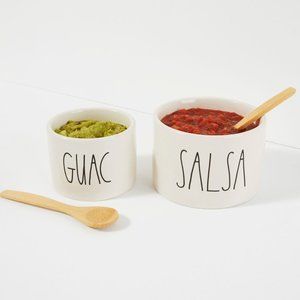 NIB Rae Dunn Guac/Salsa Bowls (With 2 Wooden Spoons)